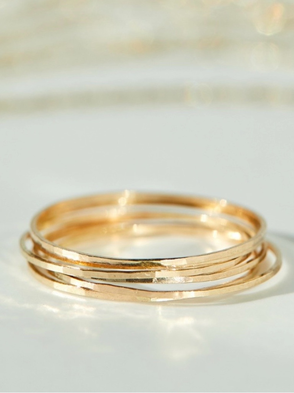 Catbird Threadbare Solid Yellow Gol lHammereed Stacking Ring US 7 14K Thin Band